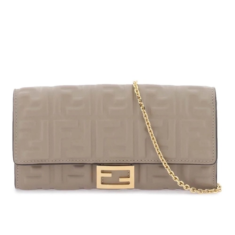 New Fendi FF Embossed Baguette Wallet on Chain